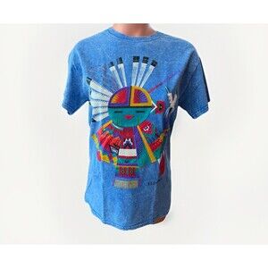VTG Sportex Blue T-Shirt Size S Sedona Native American Kachina Blue Acid Wash